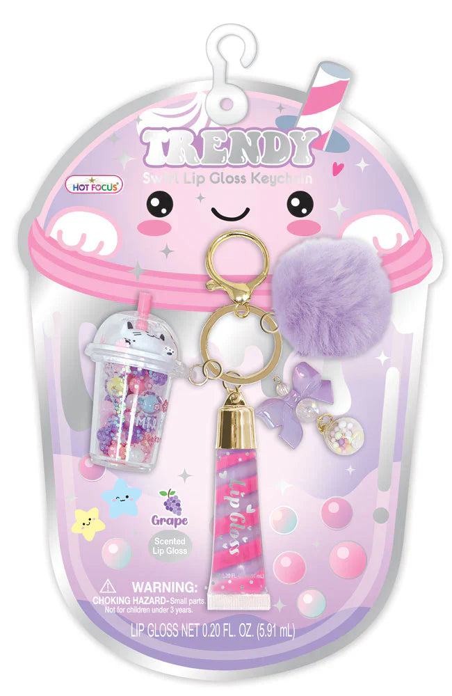 Boba Lip Gloss Pom Keychain HFS26