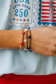 Red White Blue Star Gold Bead Bracelet HGT26