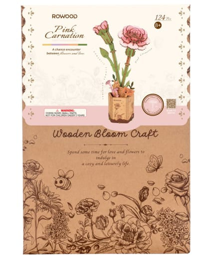 Carnation Pink Crate Wood Flower RBM26
