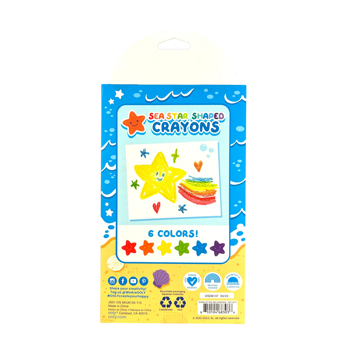 Stars of the Sea Crayon 6 Pack Non Toxic IAR26